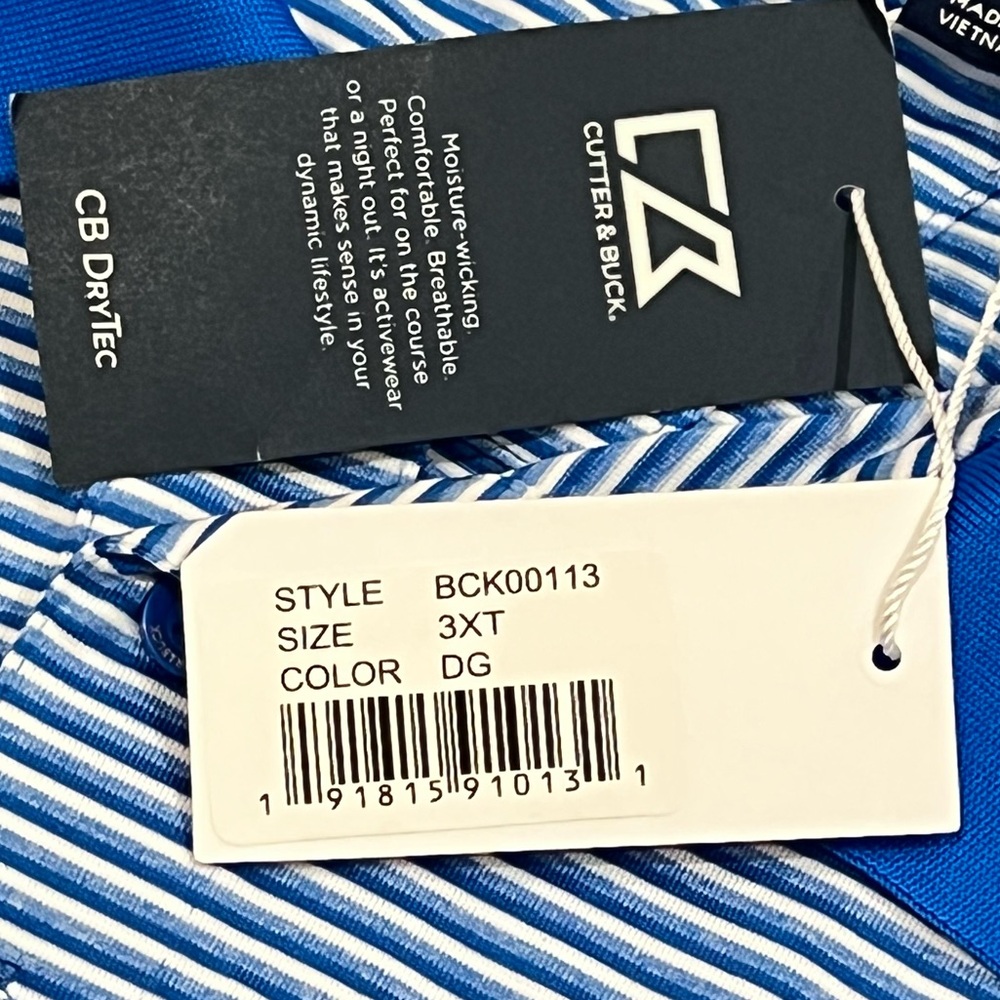 Cutter & Buck Forge Tonal Stripe Stretch Polo Shirt in Digital Blue Size 3XT - Picture 9 of 14